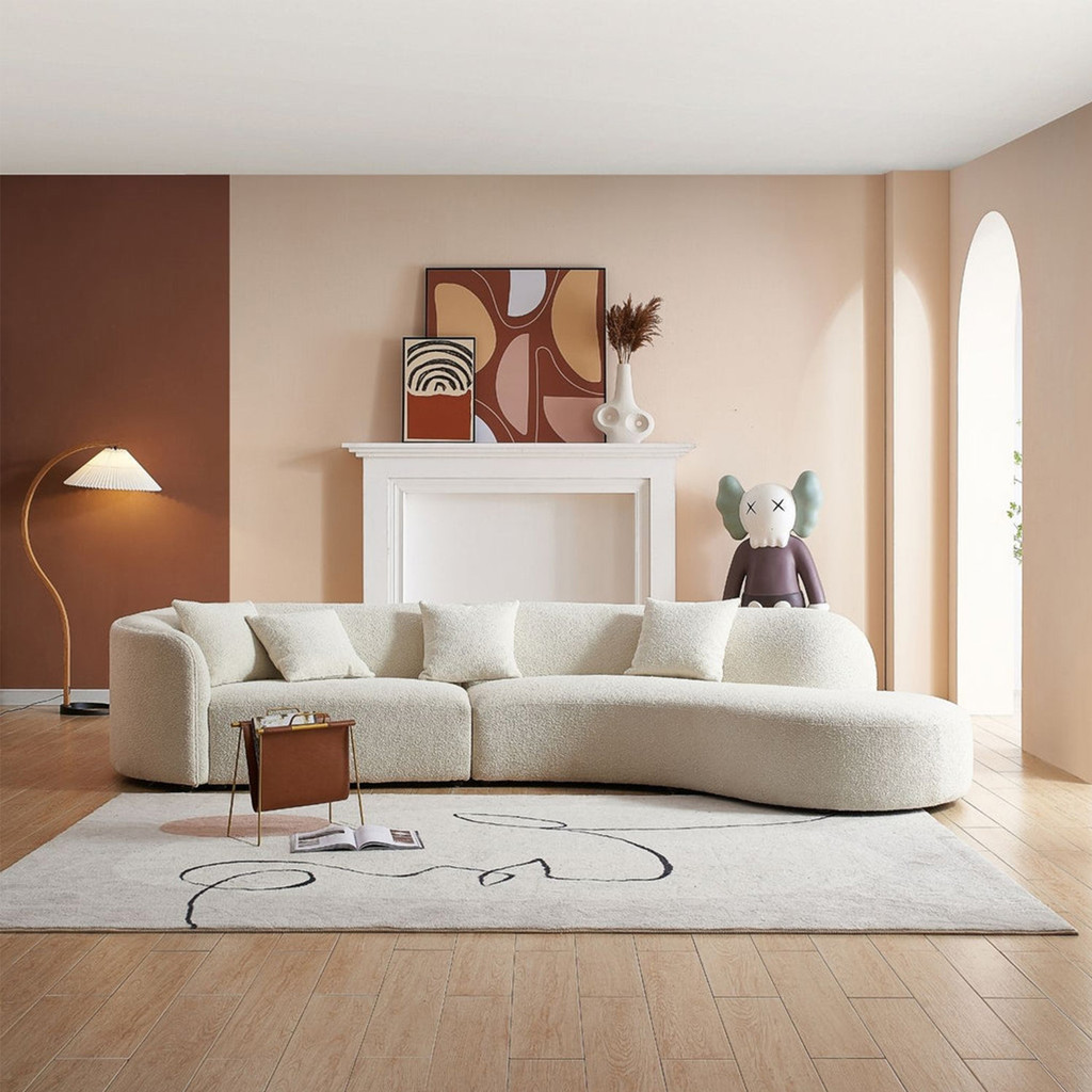 意式極簡奶油風創意設計師客廳小戶型羊羔絨圓弧形轉角布藝沙發 會客區沙發 現代沙發 弧形傢用創意沙發