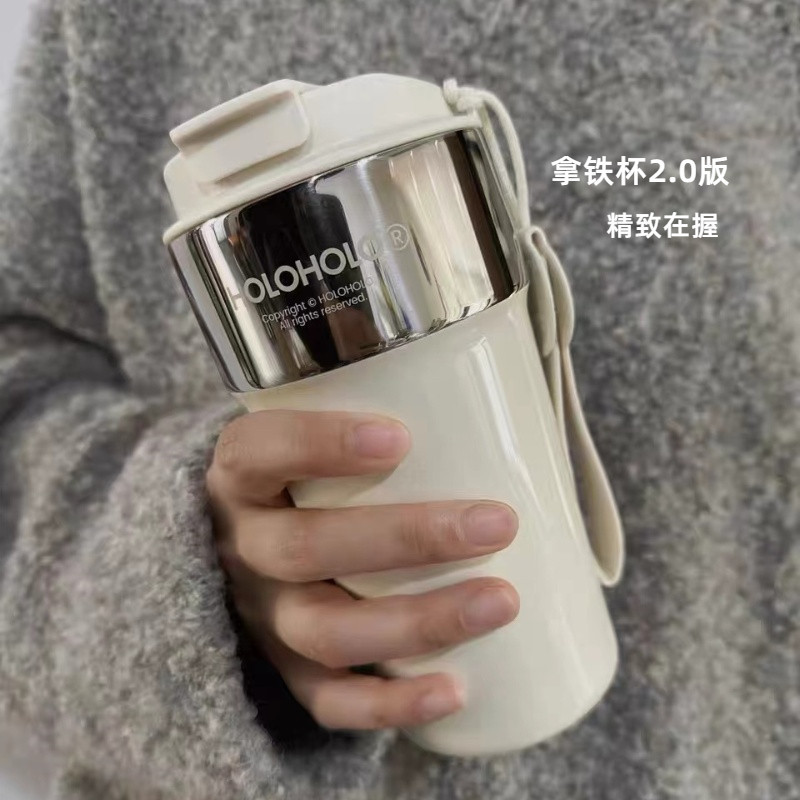 holoholo 拿鐵 咖啡 杯子 500ML大容量 316L 不鏽鋼 便攜隨行杯 吸管陶瓷內膽保溫杯