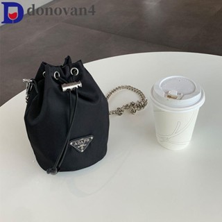 DONOVAN三角品牌水桶包,黑色尼龍手機袋,時尚品牌方形鏈條零錢包婦女