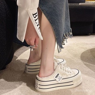「KiraSole女鞋店」 2025包頭拖鞋慵懶款式無後跟厚底女拖鞋顯高帆布半拖外穿春夏新款厚底懶人鞋半拖鞋