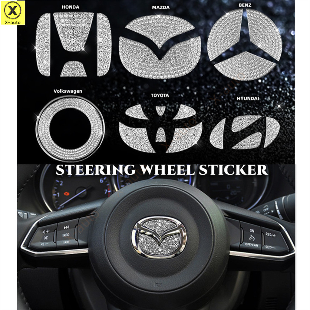MAZDA HONDA 適用於豐田、本田、馬自達等的閃亮水晶汽車方向盤徽章 - 豪華水晶標誌貼紙