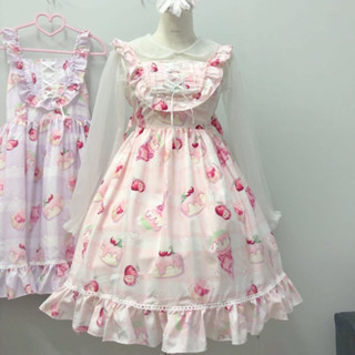 夏季連身裙 日系 吊帶洋裝 軟妹蘿莉塔 少女洋裝 原創設計櫻桃甜品Lolita蘿莉塔洋裝jsk洋裝公主裙