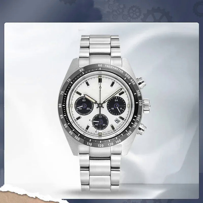 適用於熊貓太陽能背光豪華男士手錶石英計時日曆防水不銹鋼男士手錶 SSC813P1