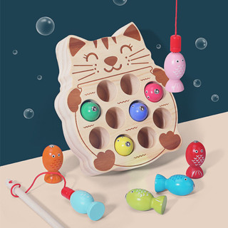 兒童益智玩具 磁性 小貓釣魚遊戲 專注力訓練 木質釣魚磁性玩具