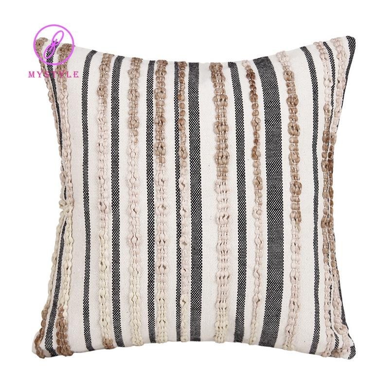 條紋編織辮子波西米亞風抱枕套適用於沙發床沙發現代鄉村裝飾口音枕頭套 18 x 18 英寸