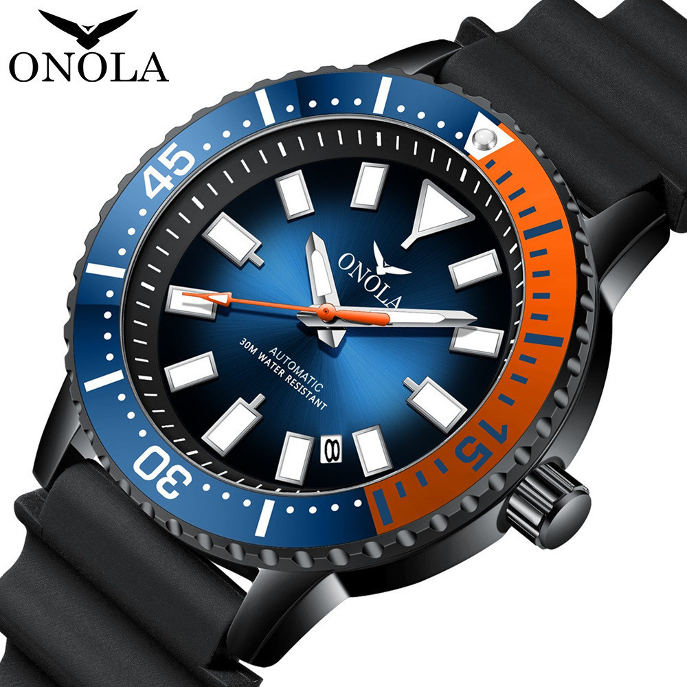 ONOLA全自動機械男士手錶   爆款防水膠帶男士手錶 ON3851