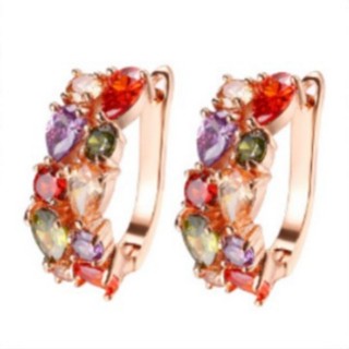 彩色水晶鋯石耳環搭配時尚奢華玫瑰金耳環