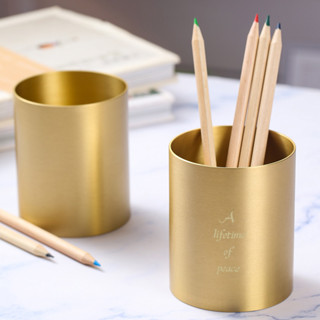【客製化】【筆筒】銅金屬 筆桶 筆筒 辦公室 桌面收納盒 學生 高級感 輕奢風 擺件 大容量 訂製
