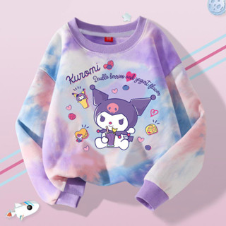 三麗鷗 Sanrio My Melody Kuromi 長袖襯衫可愛卡通衣服連帽衫兒童萬聖節聖誕節嬰兒服裝紮染套頭衫