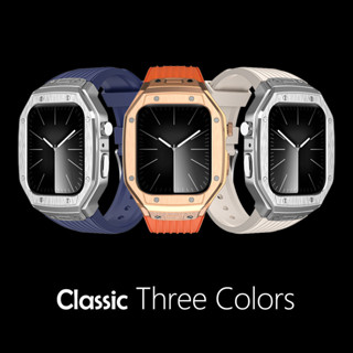 適用Apple Watch6 7 8 9代 AP橡樹高質感 金屬錶殼改裝理查德風iwatch錶帶蘋果錶帶 合金不鏽鋼錶帶