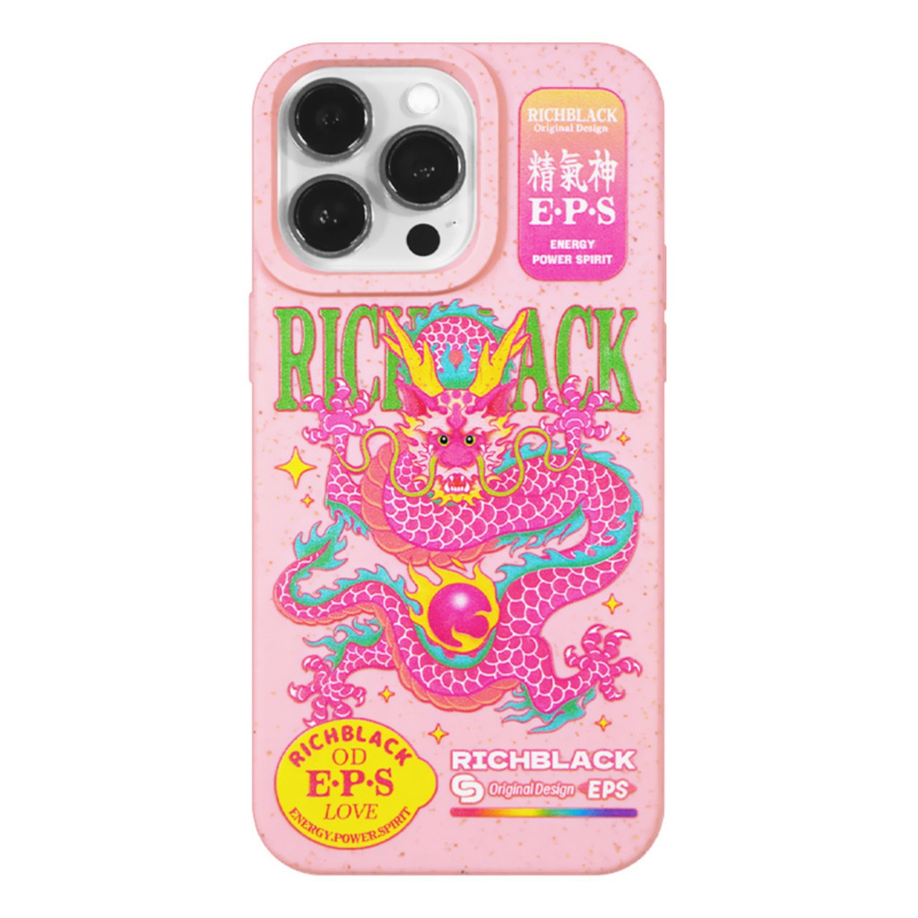 RichBlack原創設計粉蛟龍彩繪印花粉色手機殼適用於蘋果15iPhone14ProMax
