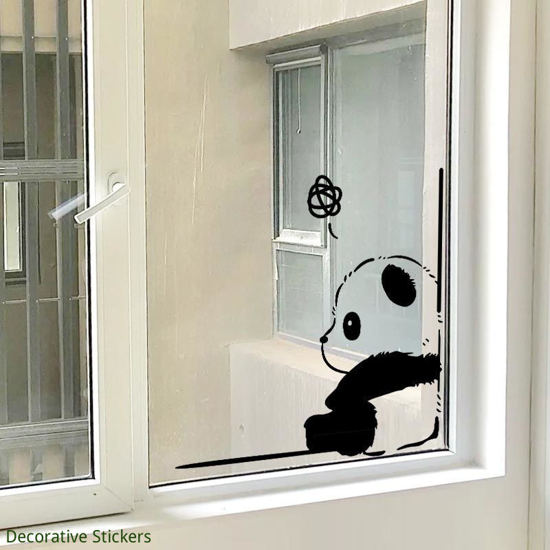 【F.B家居】 熊貓玻璃貼畫廚房衛生間陽臺推拉門玻璃門防撞卡通創意裝飾牆貼紙