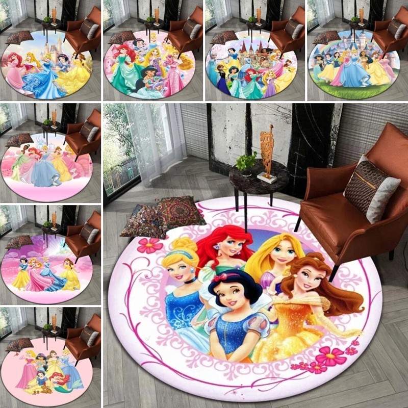 3d可愛迪士尼公主卡通地毯軟爬行墊圓形地毯兒童遊戲墊臥室家居裝飾22