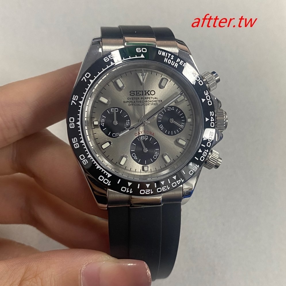 【手錶配件】石英計時手錶 40mm不鏽鋼 橡膠帶藍寶石玻璃搭配日本VK63機芯