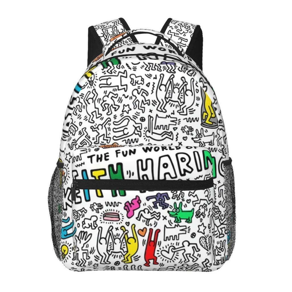 Keith Haring 中性時尚休閒背包學生書包大容量書包