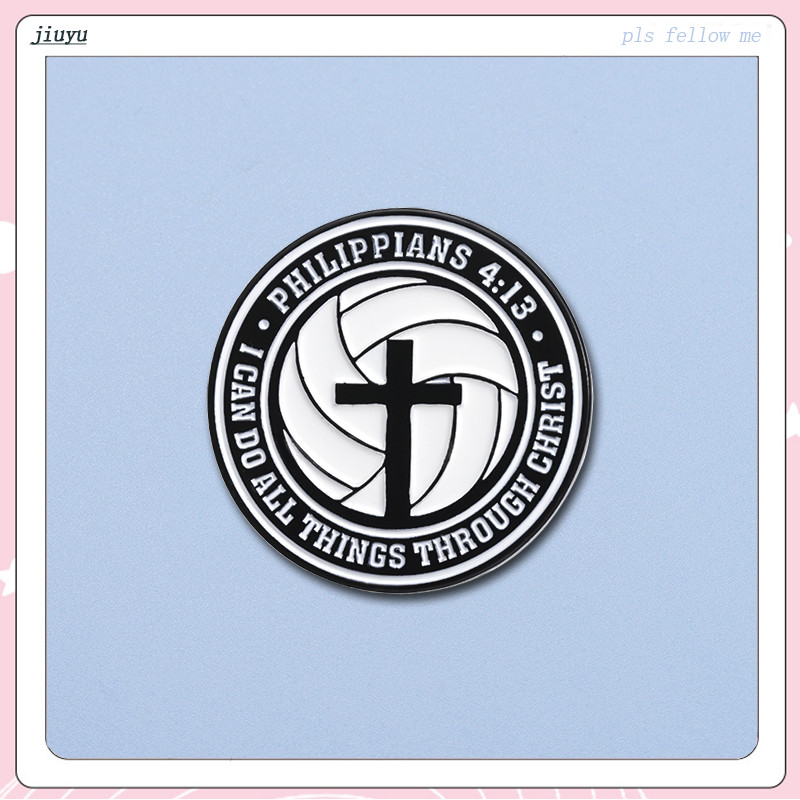 圓形十字琺瑯別針胸針文字“philippians 4:13”胸針耶穌基督徽章基督教首飾配件