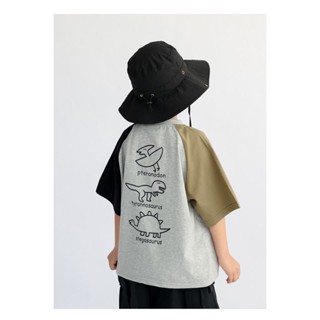 ［🇰🇷河裏有魚🐟］現貨 韓國韓版 塗鴉恐龍撞色袖口短袖上衣T恤 男女童夏季童裝 口袋T
