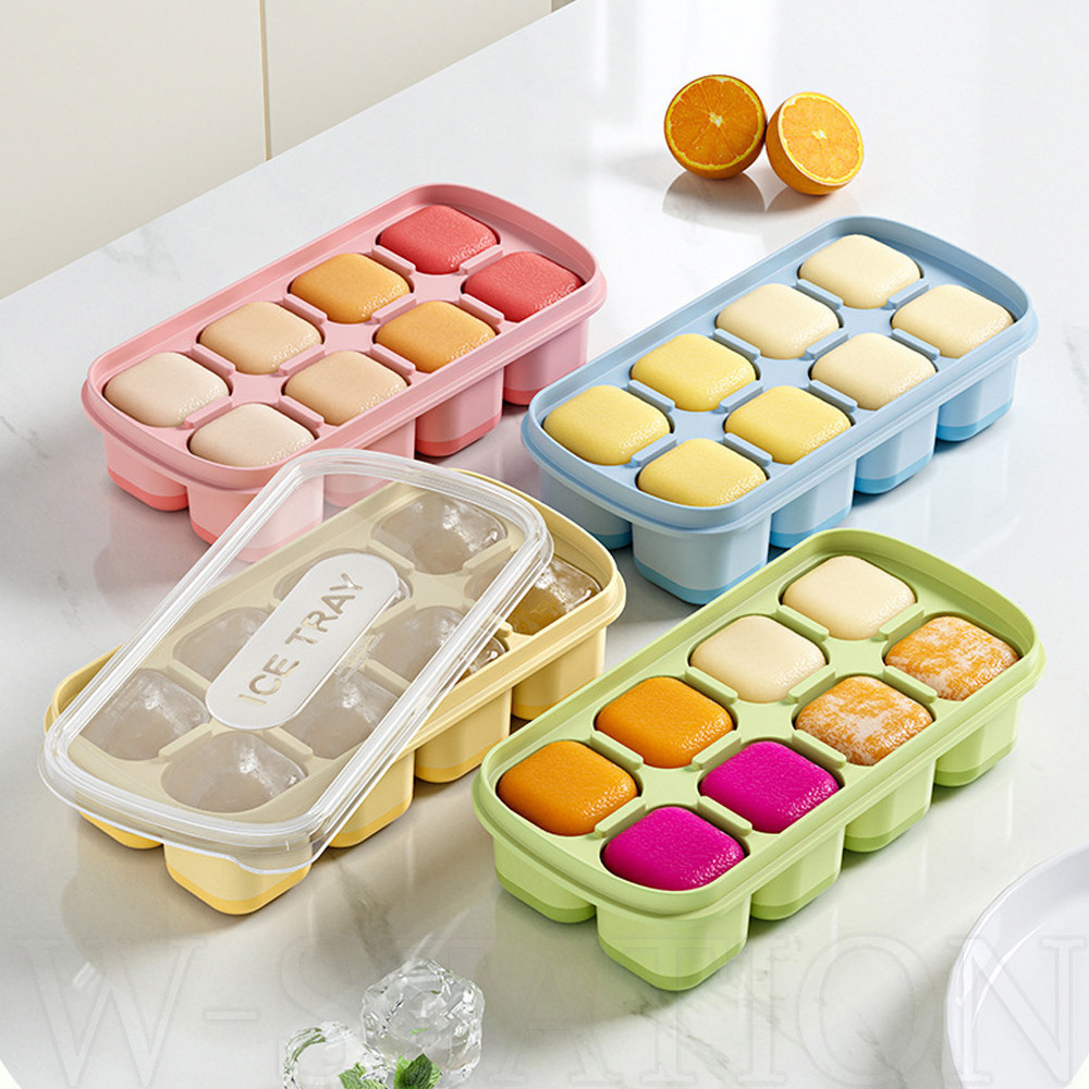 矩形冰格模具 - 8 格帶蓋的大冰塊模具 - 食品級製冰盒 - 用於冰淇淋、果凍的可重複使用製冰機 - 廚房酒吧派對用品
