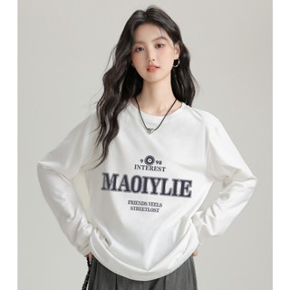【臺灣出貨】XH 210g 純棉長袖T恤 oversize寬鬆衛衣內搭打底衫女 2024秋季新款上衣 圓領T恤 54Y