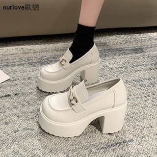 son665|春季新品2025新品厚底高跟小皮鞋白色小個子復古瑪麗珍鞋增高粗跟防水臺百搭樂福鞋