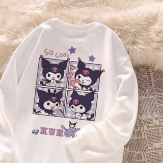 可愛kuromi卡通印花秋季圓領毛衣新款韓版時尚寬鬆長袖女情侶上衣
