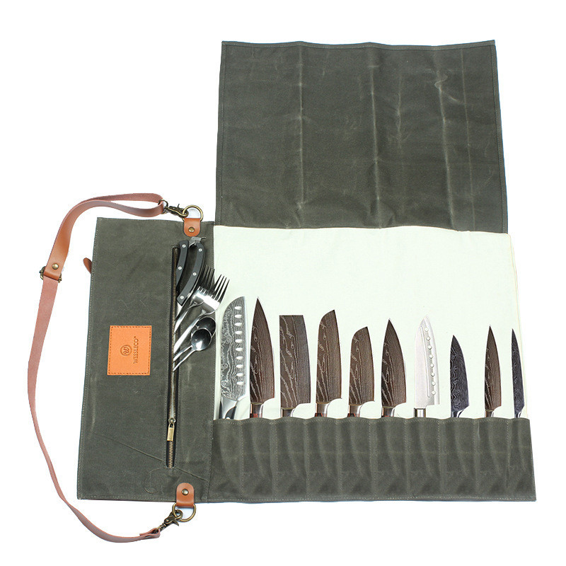 wessleco廚師刀具包 便攜式戶外露營刀具收納袋 耐磨防水帆布刀包