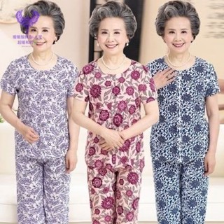 優質特價中老年人女裝兩件套奶奶裝夏季短袖T恤套裝上衣媽媽裝老人夏裝女洋氣 大尺碼 🌸熱銷🌸