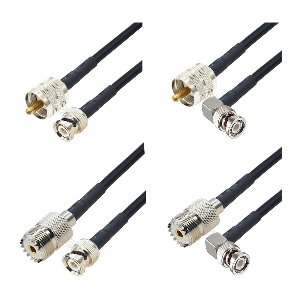 Rg58 電纜 UHF PL259 公插頭和 SO239 母插孔到 BNC 公連接器壓接線端子射頻跳線尾纖
