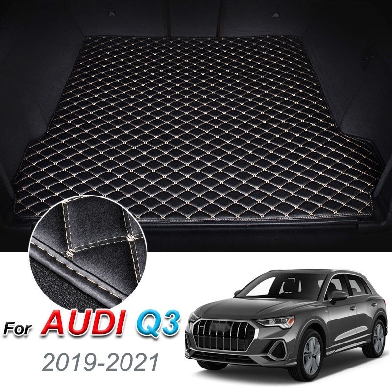 用於奧迪 Q3 2019-2021 貨物襯墊行李箱地板墊地毯汽車配件的皮革汽車後備箱墊