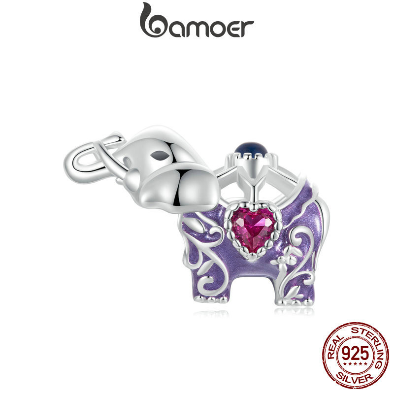 Bamoer 925 純銀魅力鏤空雕刻大象設計手鍊吊墜配件