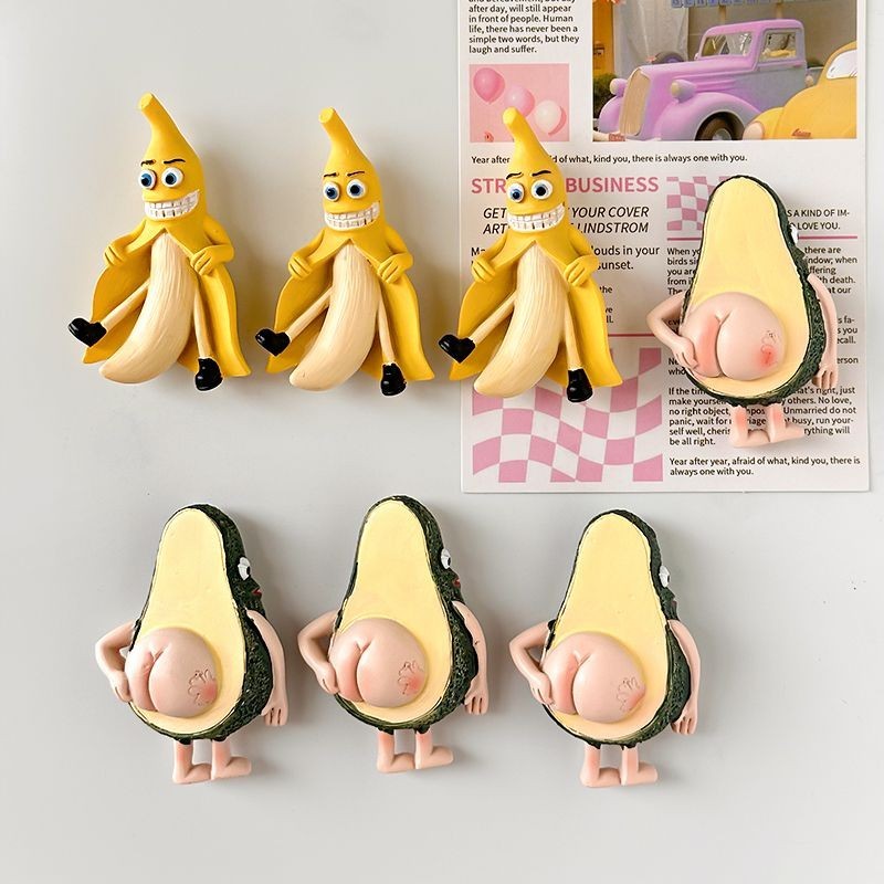 3D立體香蕉冰箱貼 卡通 創意搞怪 樹脂裝飾 磁性貼 酪梨 牛油果