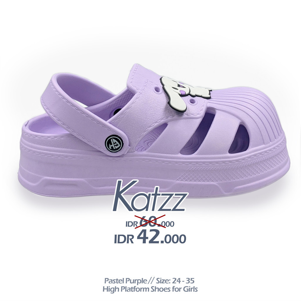 Katzz Baim 可愛拖鞋英國 24 35 色柔軟淡紫色高跟鞋 4cm 現代兒童涼鞋漂亮顏色高跟鞋涼鞋彈性橡膠材質柔