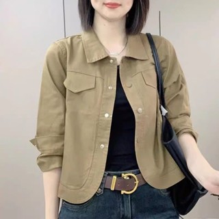 2023 秋季 新款 休閒 外套 女 小眾 polo領 工裝款 韓版時尚 寬鬆 百搭 上衣 潮