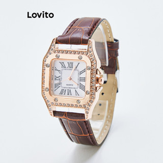 Lovito 優雅素水鑽方形精緻輕奢女士石英手錶 LFA78186