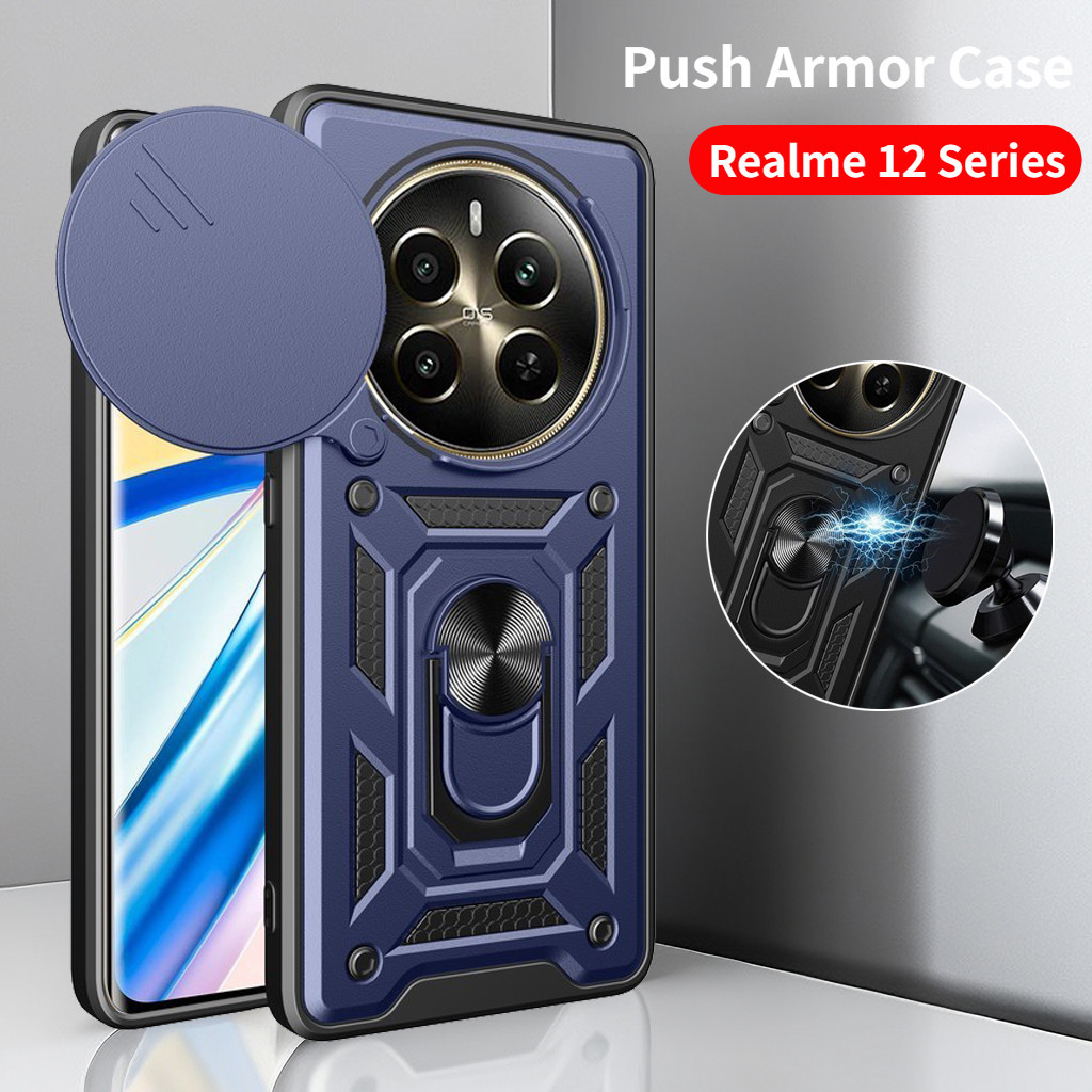 Realme 12 Pro Plus 5G 4G 2024 手機殼帶磁環支架裝甲外殼適用於 Realme12 12Pro