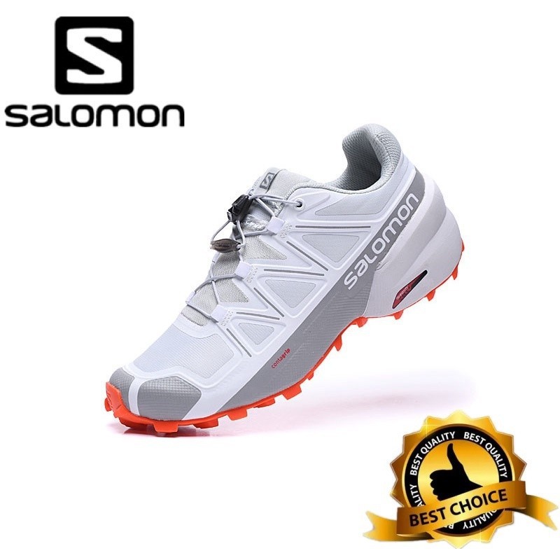 Salomon speed Cross 5戶外登山休閒鞋防滑輕便透氣男士跑步鞋白灰橙