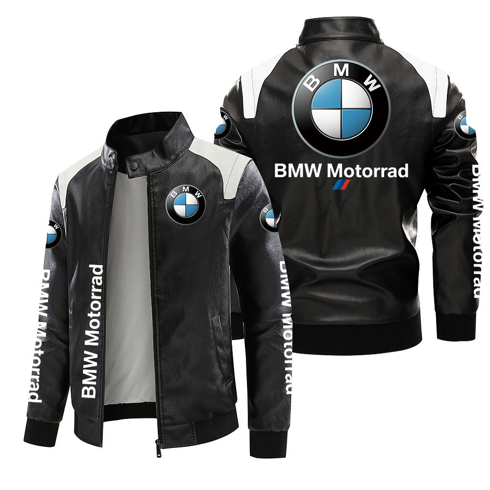 BMW機車車標皮衣 印花pu夾克 男士賽車服 騎行外套 立領PU夾克