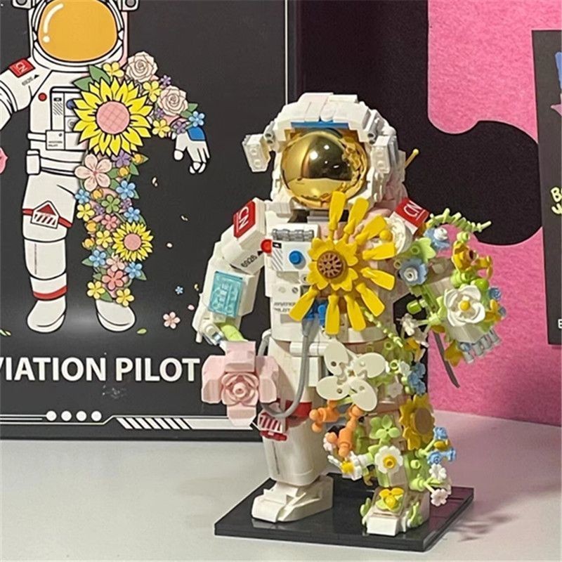 兼容樂高積木機械太空人太空人筆筒益智拼裝玩具男女孩子花束禮物