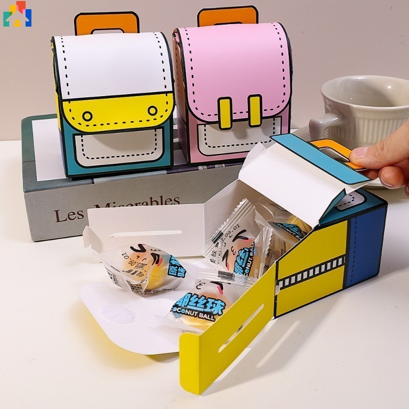 5 件裝簡單多功能卡通書包形狀巧克力糖果禮品包裝盒便攜式大容量餅乾袋兒童生日派對