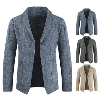 [BLS] 冬季毛衣外套純色翻領開衫針織男士日常穿著夾克