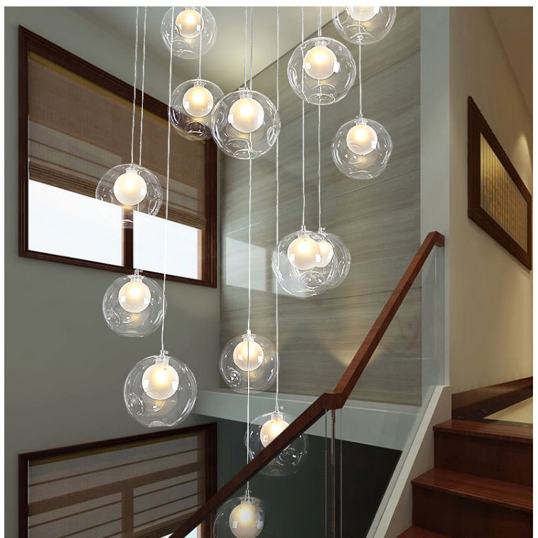 現代簡約樓梯間吊燈個性玻璃圓球藝術客廳別墅複式樓旋轉樓梯吊燈