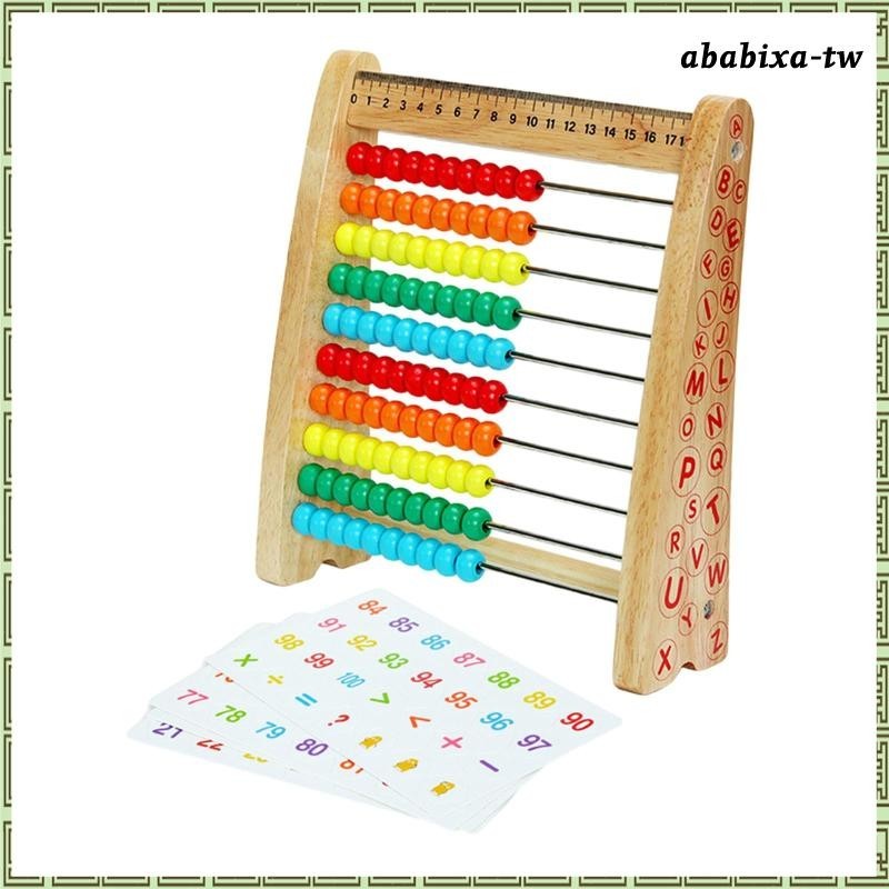 [AbabixaTW] 學前學習算盤帶卡片加減法 10 排木製算盤數學遊戲學習活動玩具