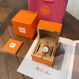 Tory Burch 女士手錶復古金色鑲嵌圓盤皮革腕帶防水石英手錶