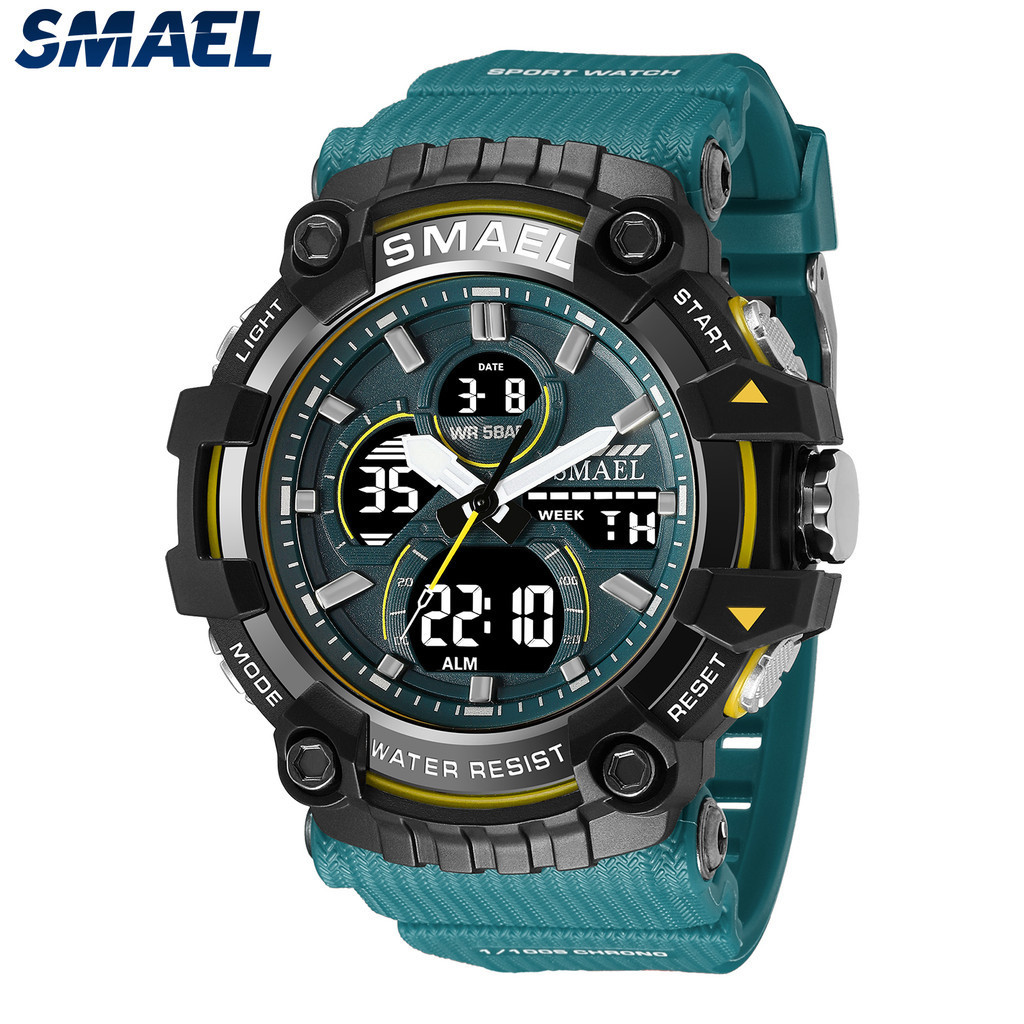 Smael 8079戰術手錶男學生運動雙顯數字防水發光男士手錶