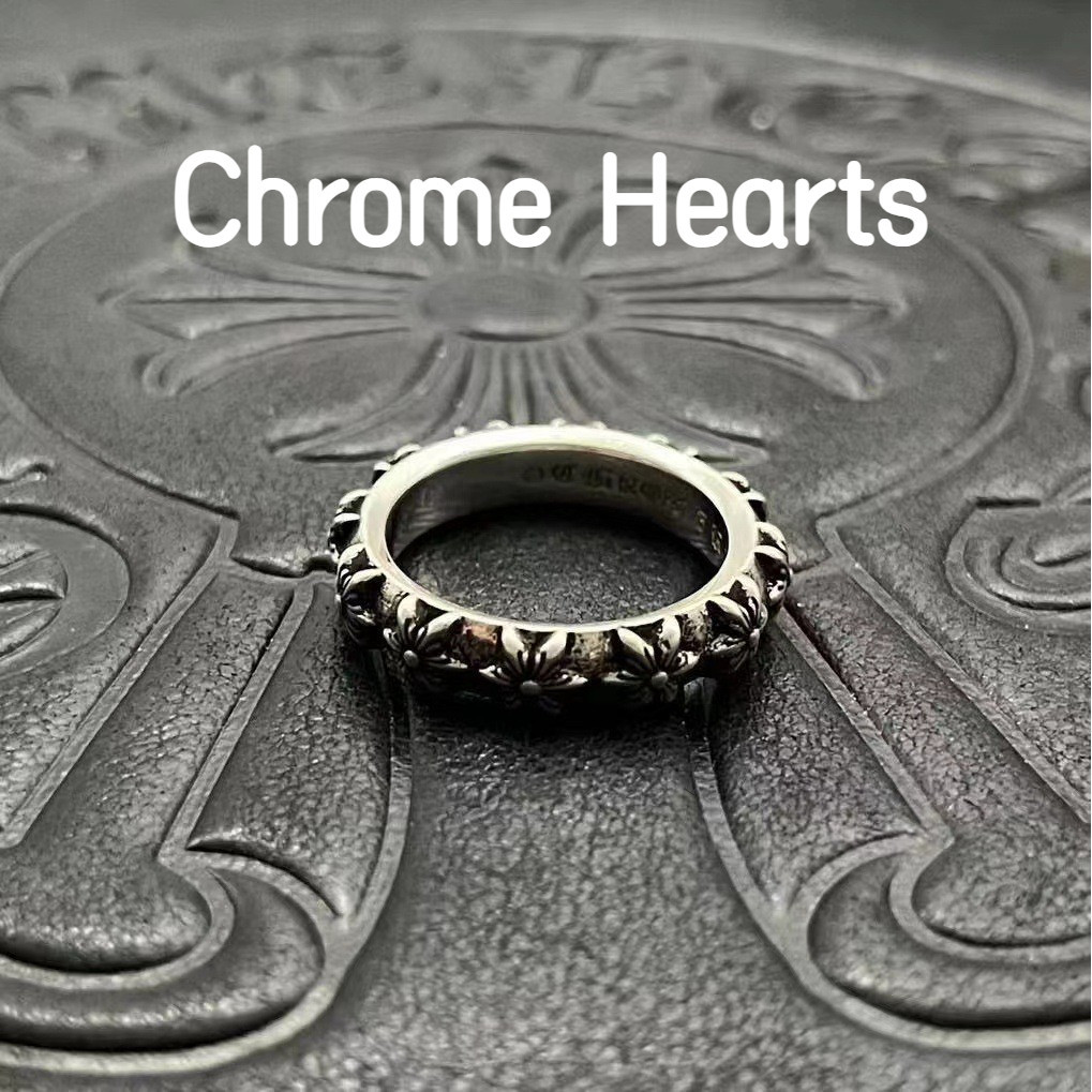 Chrome Hearts 克羅心 925純銀戒指 全六芒星戒指男女純銀做舊復古嘻哈十字架對戒朋克CJ064