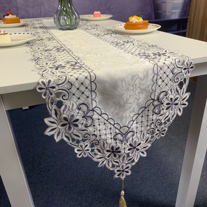 歐式刺繡桌旗 鏤空餐桌布家用裝飾布 流蘇桌旗 桌巾檯布