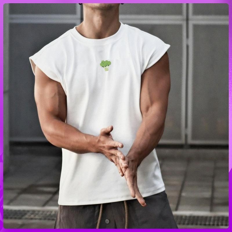 【台灣熱賣】 新款 潮流 花椰菜元素 健身 背心 男 跑步 訓練 無袖 無袖 運動T恤 戶外 衣服