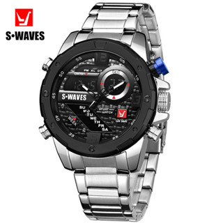 男士運動手錶雙顯不鏽鋼帶電子腕錶多功能夜光手錶腕錶現貨禮物時尚休閒