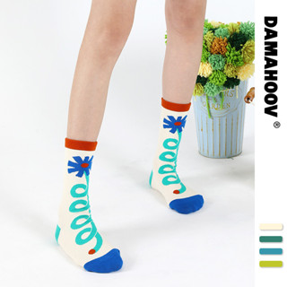 原創設計春秋襪子女卡通花朵時尚潮流街頭吸汗防滑女士中筒襪