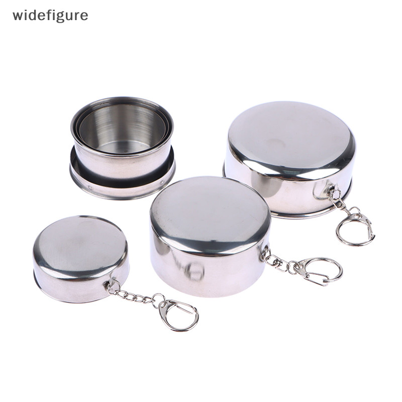 Widefigure 1Pcs 75/150/250ml 不銹鋼折疊杯野營炊具伸縮杯茶杯野營用具餐具折疊杯全新